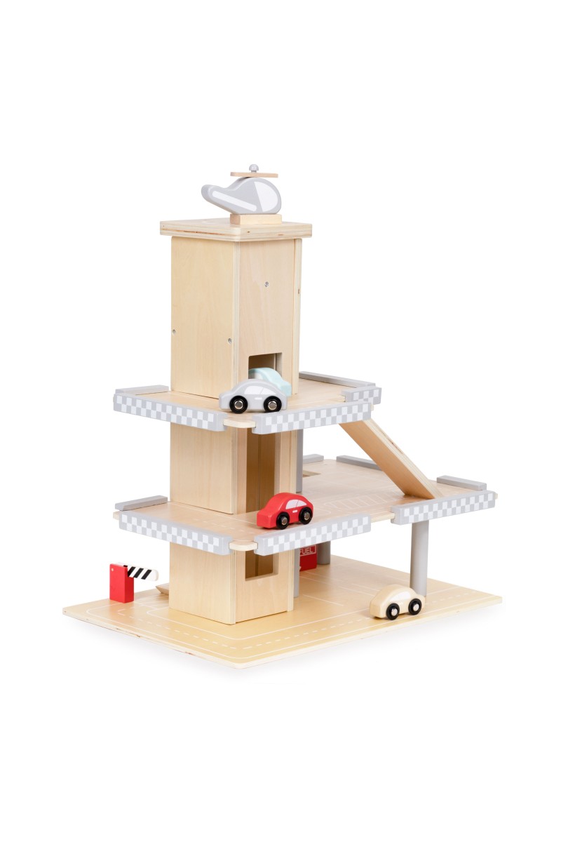 Duży drewniany tor garaż parking z windą + autka ECOTOYS