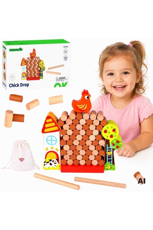 TOOKY TOY Gra Zręcznościowa Spadająca Kura Drewniana Farma