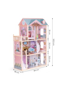 Domek dla lalek duży drewniany 3 piętra 11 mebelków ECOTOYS