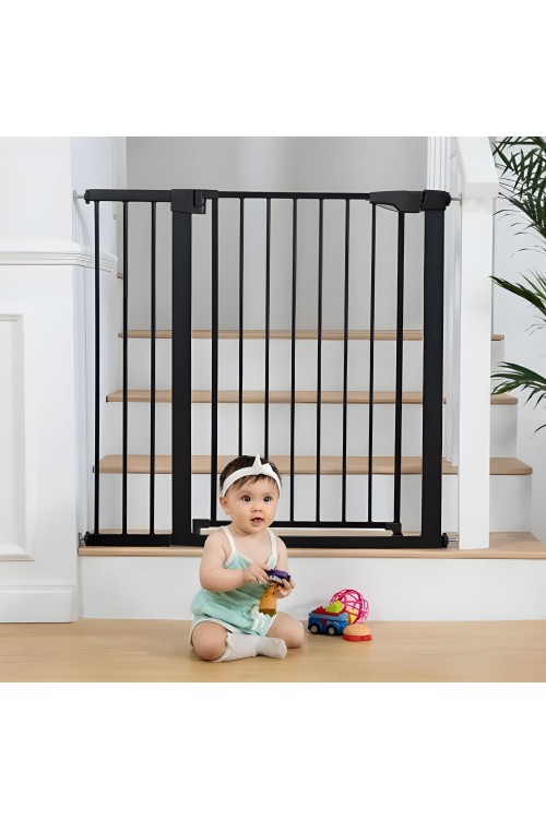 Bramka barierka zabezpieczająca 74-105 cm na schody i drzwi stal dodatkowe panele czarna ECOTOYS