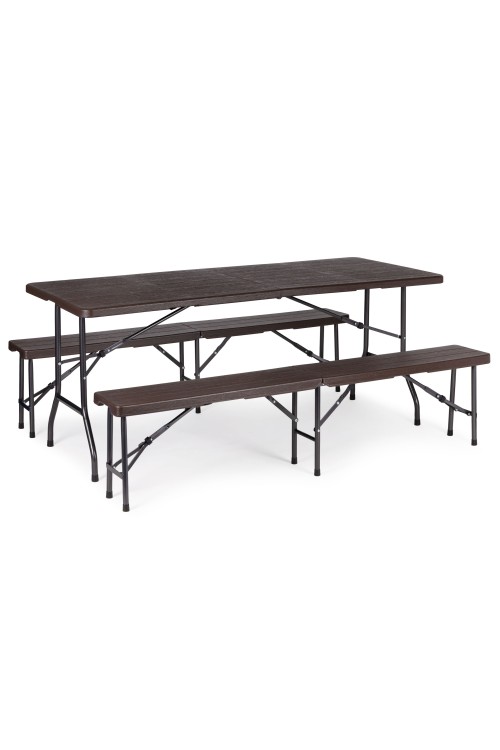 Zestaw cateringowy stół bankietowy 180 cm + 2 ławki brąz MultiGarden