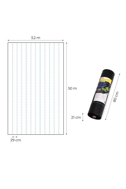 Agrowłóknina czarna agrotkanina UV 90g mata antychwastowa 3,2x50m kołki MulltiGarden