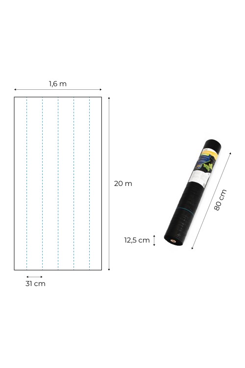 Agrowłóknina czarna agrotkanina UV 150g mata antychwastowa 1,6x20m kołki MulltiGarden