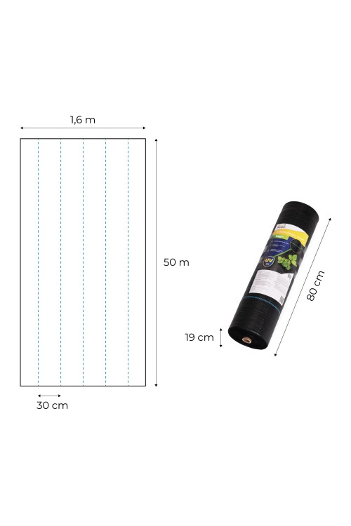 Agrowłóknina czarna agrotkanina UV 150g mata antychwastowa 1,6x50m kołki MulltiGarden