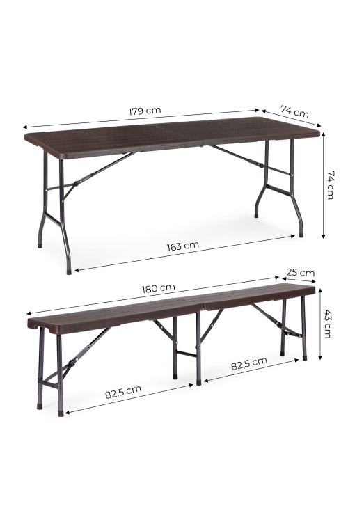 Zestaw cateringowy stół bankietowy 180 cm + 2 ławki brąz MultiGarden