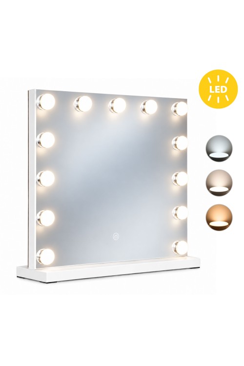 Lustro do makijażu LED 50x40 cm kosmetyczne podświetlane 3 barwy 13 żarówek ModernHome