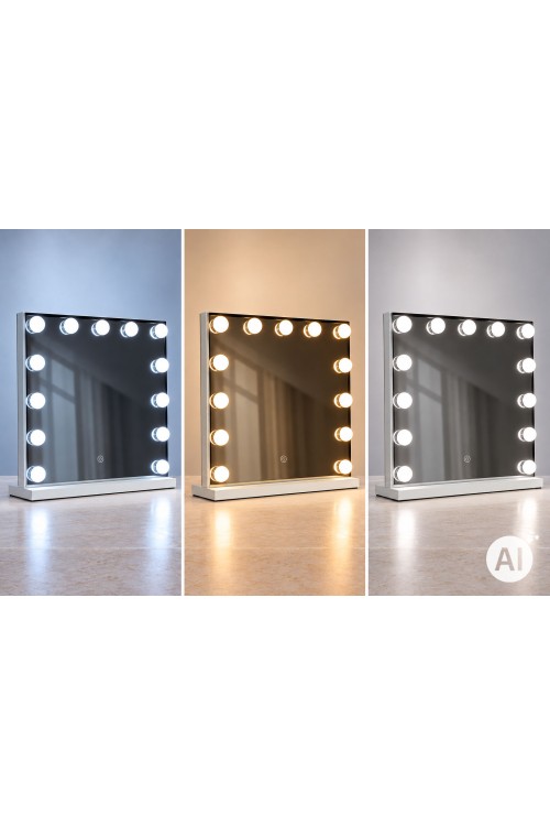 Lustro do makijażu LED 50x40 cm kosmetyczne podświetlane 3 barwy 13 żarówek ModernHome