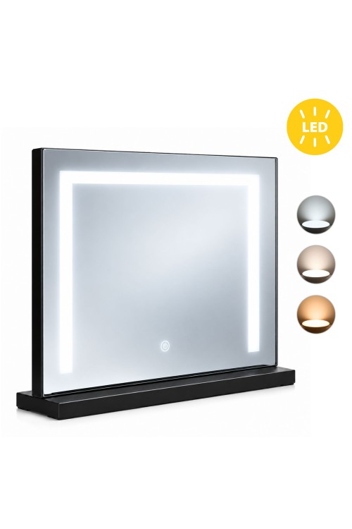 Lustro do makijażu LED 50x40 cm kosmetyczne podświetlane 3 barwy czarne ModernHome