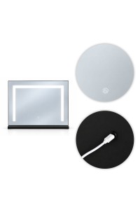 Lustro do makijażu LED 50x40 cm kosmetyczne podświetlane 3 barwy czarne ModernHome