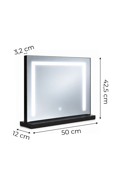 Lustro do makijażu LED 50x40 cm kosmetyczne podświetlane 3 barwy czarne ModernHome