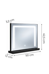 Lustro do makijażu LED 50x40 cm kosmetyczne podświetlane 3 barwy czarne ModernHome