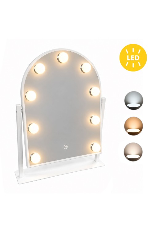 Lustro do makijażu LED 30x40 cm kosmetyczne podświetlane 3 barwy 9 żarówek ModernHome