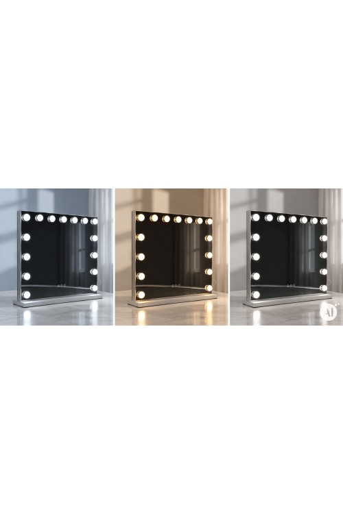 Lustro do makijażu LED 57x46 cm kosmetyczne podświetlane 3 barwy regulacja jasności 15 żarówek ModernHome