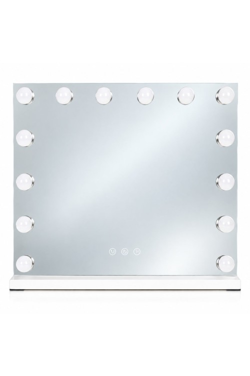 Lustro do makijażu LED 57x46 cm kosmetyczne podświetlane 3 barwy regulacja jasności 15 żarówek ModernHome