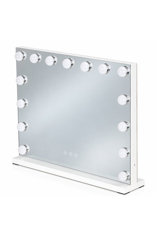 Lustro do makijażu LED 57x46 cm kosmetyczne podświetlane 3 barwy regulacja jasności 15 żarówek ModernHome
