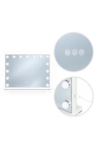 Lustro do makijażu LED 57x46 cm kosmetyczne podświetlane 3 barwy regulacja jasności 15 żarówek ModernHome