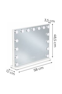 Lustro do makijażu LED 57x46 cm kosmetyczne podświetlane 3 barwy regulacja jasności 15 żarówek ModernHome