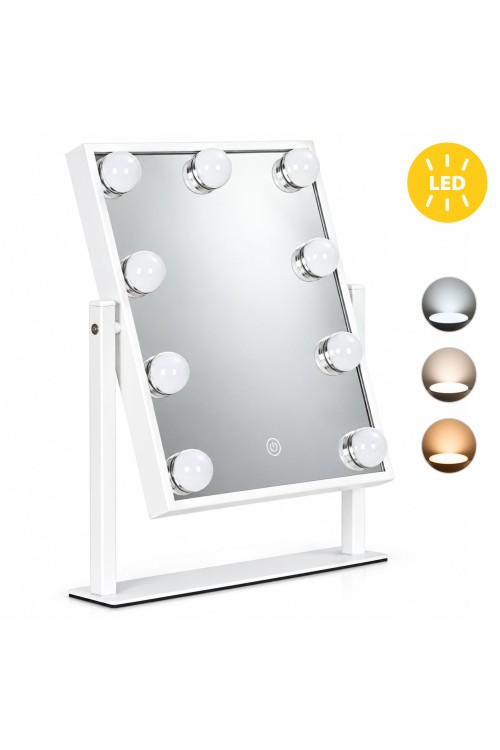 Lustro do makijażu LED 25x30 cm kosmetyczne podświetlane 3 barwy 9 żarówek ModernHome
