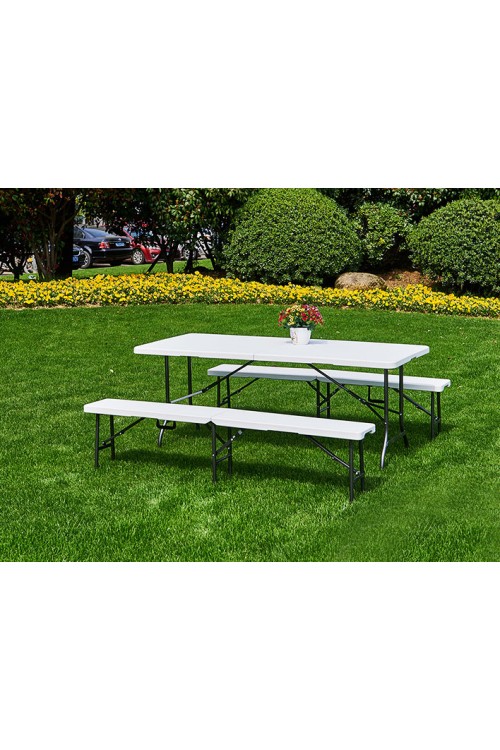 Zestaw cateringowy stół bankietowy 180 cm 2 ławki biały MultiGarden