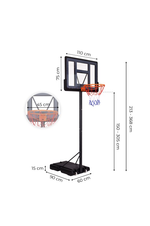 Kosz do koszykówki regulowany do 305 cm wolnostojący tablica obręcz MOVEPRO