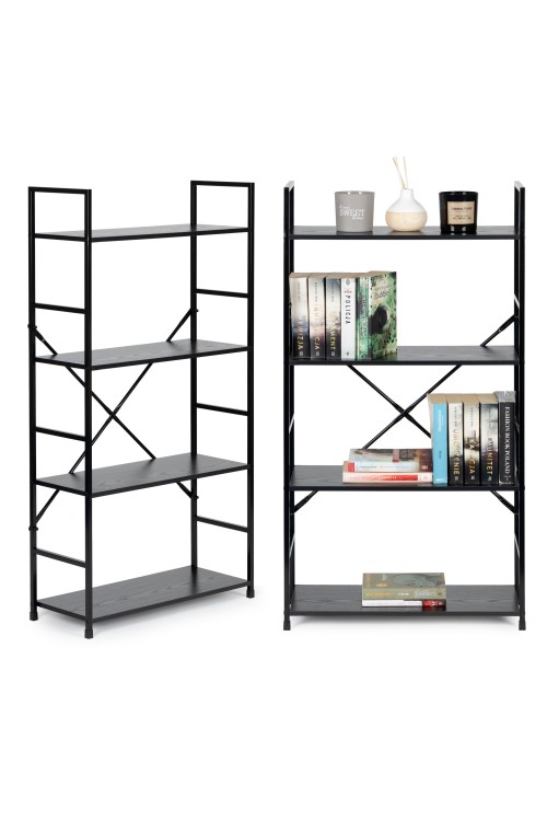 Regał drewniany szeroki 4 półki nowoczesny LOFT czarny ModernHome