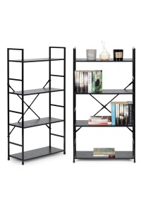 Regał drewniany szeroki 4 półki nowoczesny LOFT czarny ModernHome