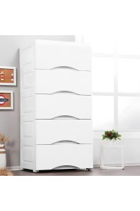 Regał z 5 wysuwanymi szufladami nogi z kółkami biały ModernHome
