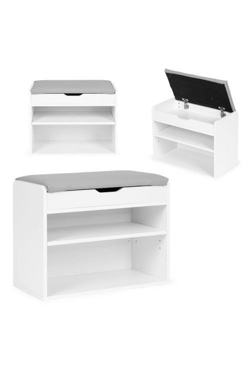 Szafka na buty z otwieranym siedziskiem 2 półki biała ModernHome