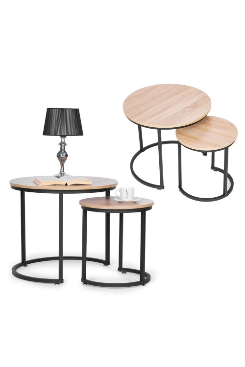 Zestaw stolików kawowych 2 szt. okrągłe loftowy design ModernHome