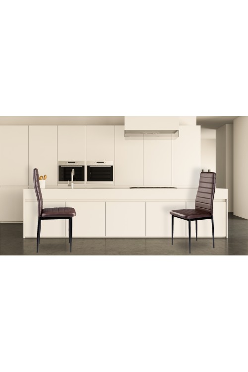 Zestaw krzeseł do jadalni salonu z ekoskóry 4 sztuki wysokie oparcie brązowe ModernHome