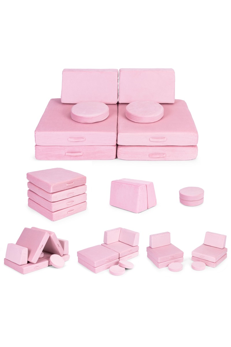Sofa modułowa duża składana dla dzieci DIY 8 miękkich poduch - różowa ECOTOYS