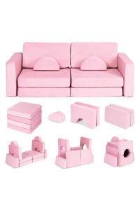 Sofa składana modułowa dla dzieci duża 2-osobowa DIY 10 miękkich poduch - różowa ECOTOYS