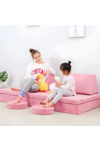 Sofa składana modułowa dla dzieci duża 2-osobowa DIY 10 miękkich poduch - różowa ECOTOYS