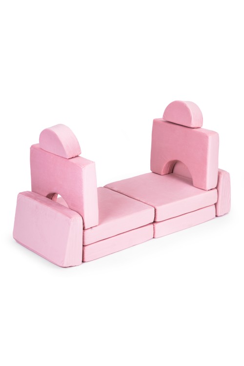 Sofa składana modułowa dla dzieci duża 2-osobowa DIY 10 miękkich poduch - różowa ECOTOYS