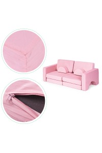 Sofa składana modułowa dla dzieci duża 2-osobowa DIY 10 miękkich poduch - różowa ECOTOYS