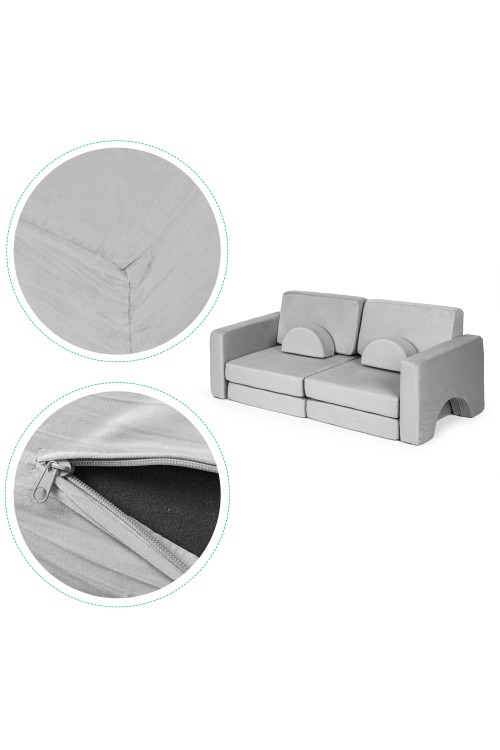 Sofa składana modułowa dla dzieci duża 2-osobowa DIY 10 miękkich poduch - szara ECOTOYS