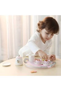 Drewniany zestaw do herbaty filiżanki czajnik 15 elementów ECOTOYS