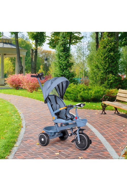 Rowerek trójkołowy spacerówka 2w1 obracane siedzisko składany daszek niebieski ECOTOYS