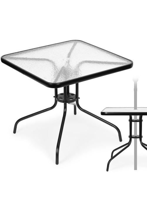Stolik ogrodowy 80x80 cm na taras ogród balkon szkło hartowane otwór na parasol MultiGarden