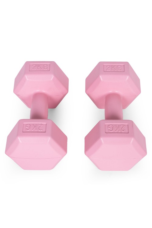 Hantle sześciokątne zestaw 2x2 kg ciężarki do ćwiczeń obciążniki fitness różowe MOVEPRO