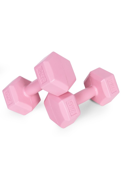 Hantle sześciokątne zestaw 2x2 kg ciężarki do ćwiczeń obciążniki fitness różowe MOVEPRO