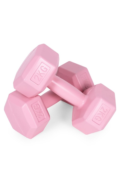 Hantle sześciokątne zestaw 2x2 kg ciężarki do ćwiczeń obciążniki fitness różowe MOVEPRO