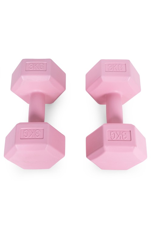 Hantle sześciokątne zestaw 2x3 kg ciężarki do ćwiczeń obciążniki fitness różowe MOVEPRO