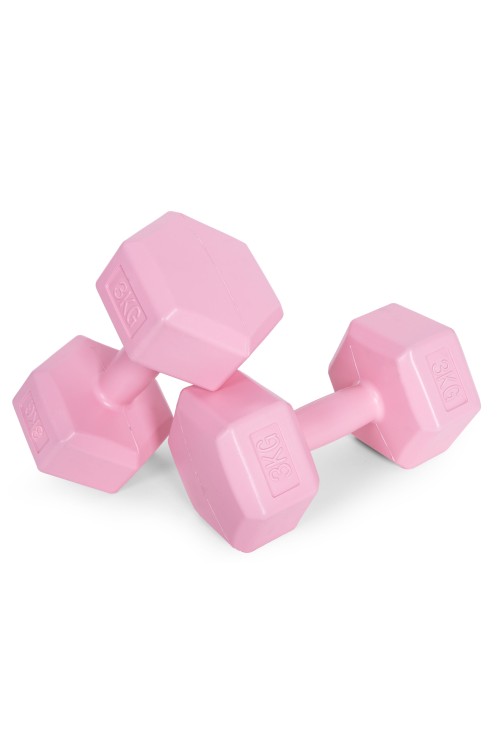 Hantle sześciokątne zestaw 2x3 kg ciężarki do ćwiczeń obciążniki fitness różowe MOVEPRO