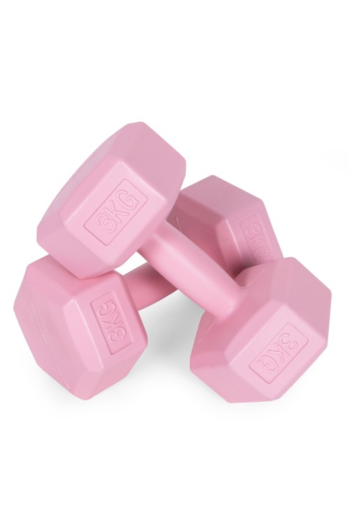 Hantle sześciokątne zestaw 2x3 kg ciężarki do ćwiczeń obciążniki fitness różowe MOVEPRO