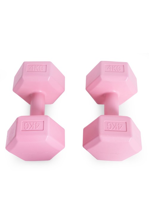 Hantle sześciokątne zestaw 2x4 kg ciężarki do ćwiczeń obciążniki fitness różowe MOVEPRO