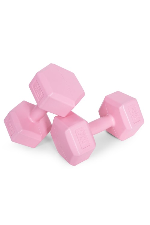 Hantle sześciokątne zestaw 2x4 kg ciężarki do ćwiczeń obciążniki fitness różowe MOVEPRO
