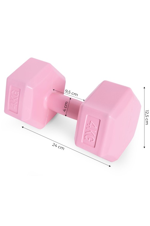 Hantle sześciokątne zestaw 2x4 kg ciężarki do ćwiczeń obciążniki fitness różowe MOVEPRO
