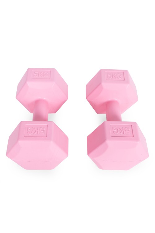 Hantle sześciokątne zestaw 2x5 kg ciężarki do ćwiczeń obciążniki fitness różowe MOVEPRO