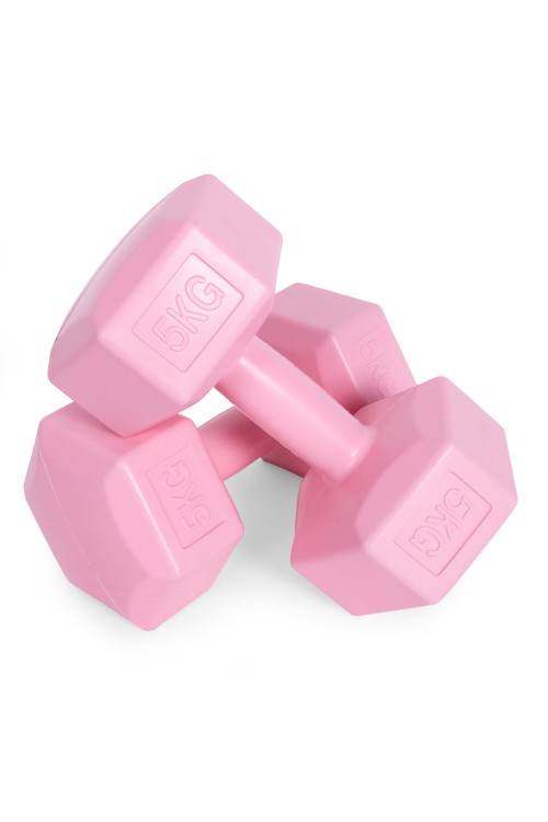 Hantle sześciokątne zestaw 2x5 kg ciężarki do ćwiczeń obciążniki fitness różowe MOVEPRO